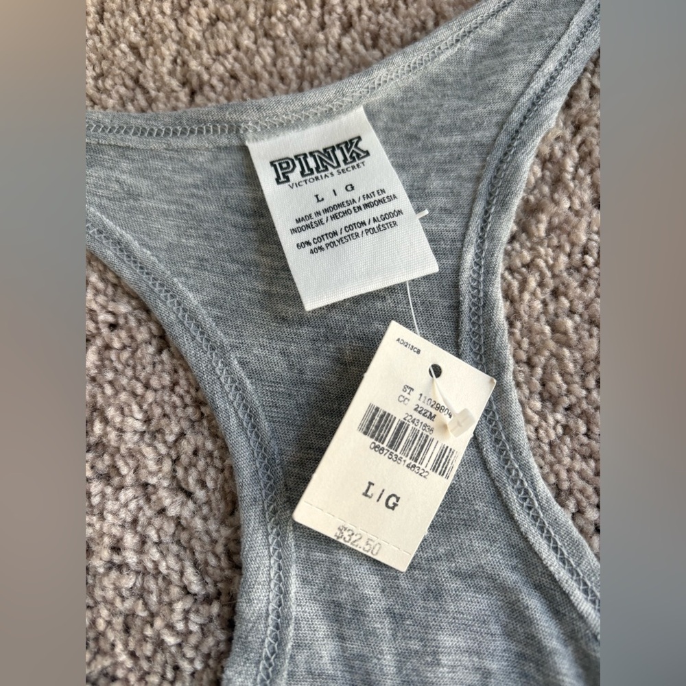 NWT PINK Victoria's Secret Gray TankTop w/ Green Sequin Shamrocks - Picture 3 of 4